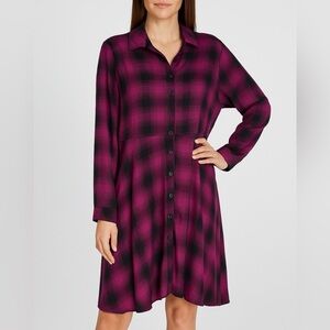 NWT Torrid Black/Purple Plaid Challis Long Sleeve Button Shirt Dress Size M (10)